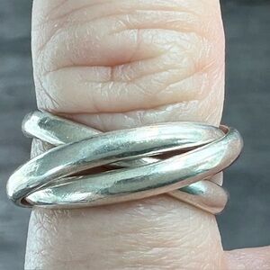 Three Interlocking 925 Silver Rings Stamped and Signed Made in Mexico, Size 7